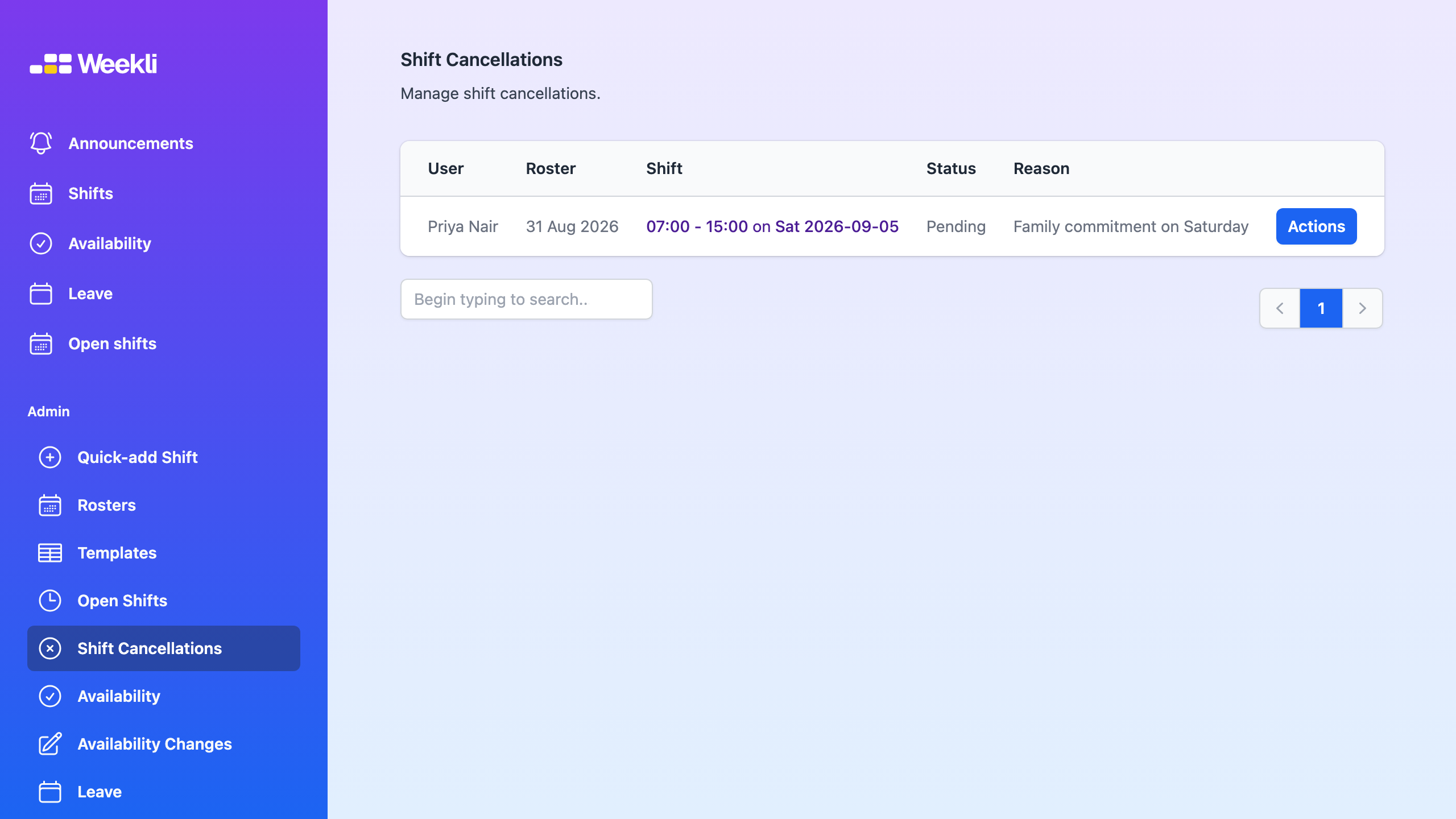 Weekli manager shift cancellation requests